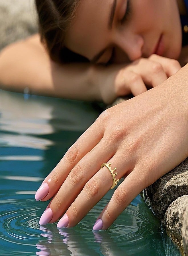 خواتم أليواهام الذهبية القابلة للتعديل للنساء، خواتم تاج مطلية بالذهب عيار 18 قيراطًا لا تفقد بريقها، مجوهرات أنيلوس رقيقة وجذابة قابلة للتكديس - Image 4